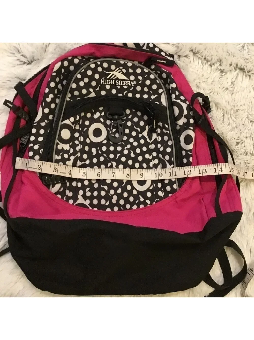 High Sierra pink black and White patterned backpack with suspension stra…